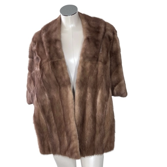 VTG Brown Mink Fur Stole Wrap Shawl Cape With Pockets Women's OS - Picture 3 of 16